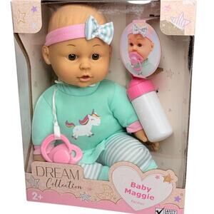 Dream Collection Baby Doll 12" Maggie In Unicorn Outfit Headband Bottle Pacifier